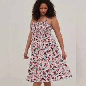 Torrid Pink Floral Challis Ruffle Sleeveless Dress - NEW - Size 14/16 (1)
